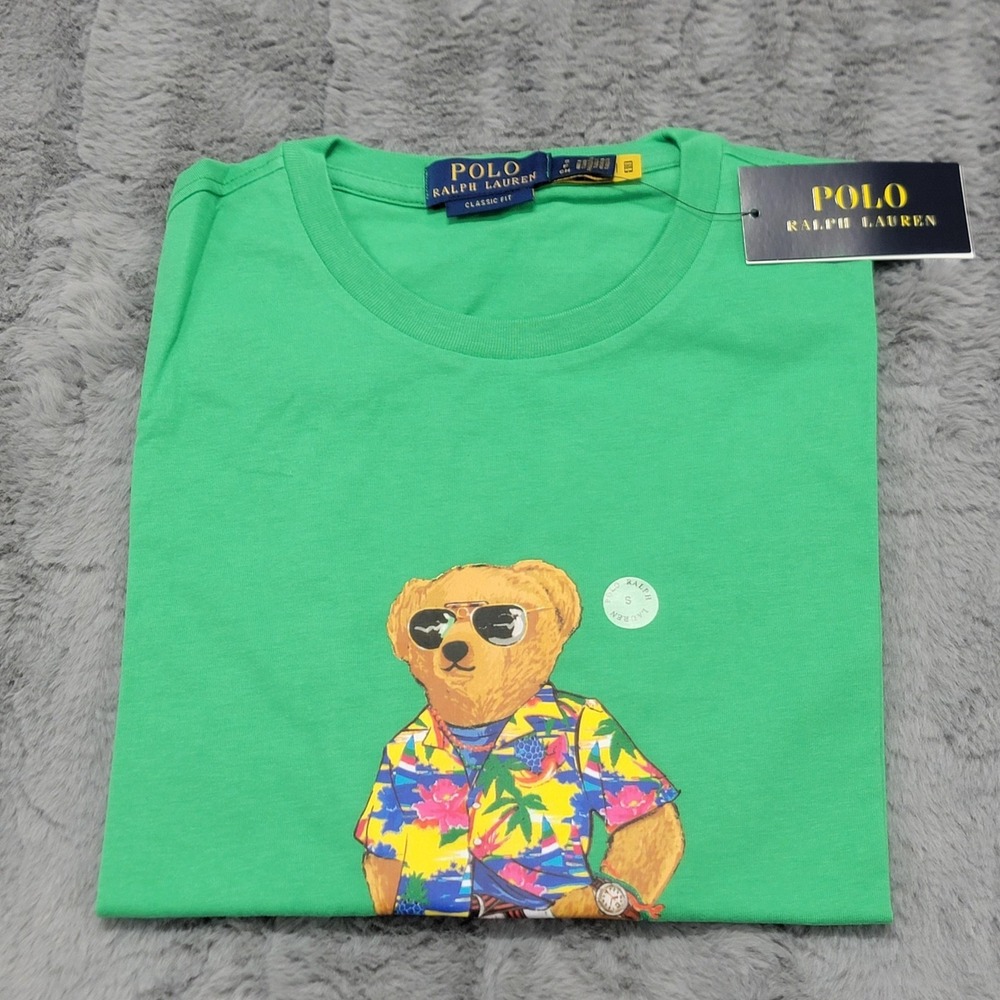 Polo Ralph Lauren Shirt Mens Small Green Polo Bear Tropical Graphic T-Shirt